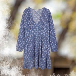 Mango Womens Dress Blue 8 Floral Mini Long Sleeve